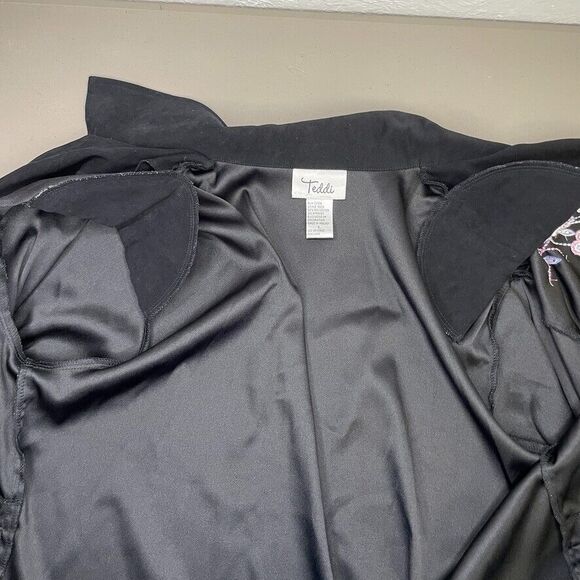 Teddi Womens 80's Vintage Black Floral Embroidered Full‎ Zip Jacket Size L - Picture 5 of 9